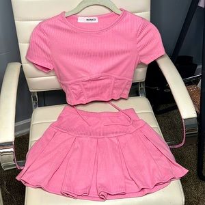 MONACO, Pink tennis skirt and shirt set, size small